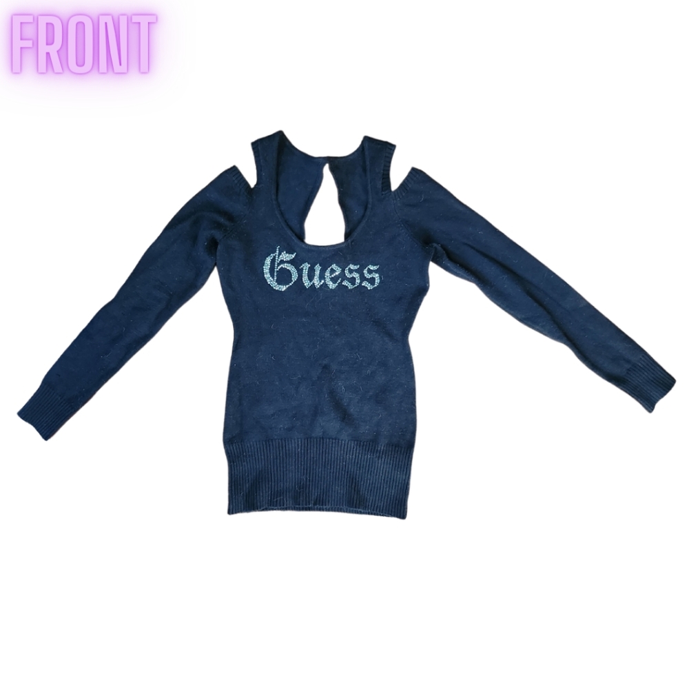 Guess Cold Shoulder Black Sweater Top Sz M